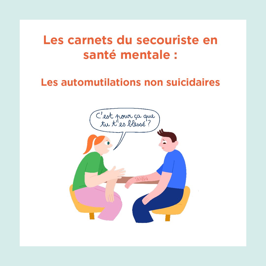 🔔 Un nouveau numéro des « Carnets du secouriste en santé mentale » est disponible !

Ce carnet apporte des conseils pour aider une personne qui a recours aux automutilation non suicidaires.

➡️ Téléchargez-le juste ici : pssmfrance.fr/wp-content/upl… 

#pssm #santementale