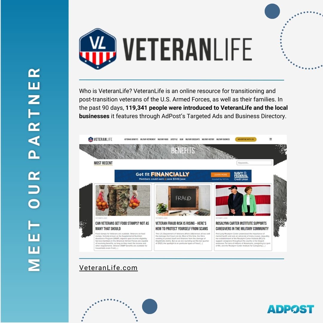 mybaseguidead's tweet image. Meet VeteranLife!  They publish countless useful information for military-affiliated individuals, and we&apos;ve enjoyed helping them monetize their platform and reach their target audience! #DigitalPublication #DigitalMarketing #AdPost #Monetization