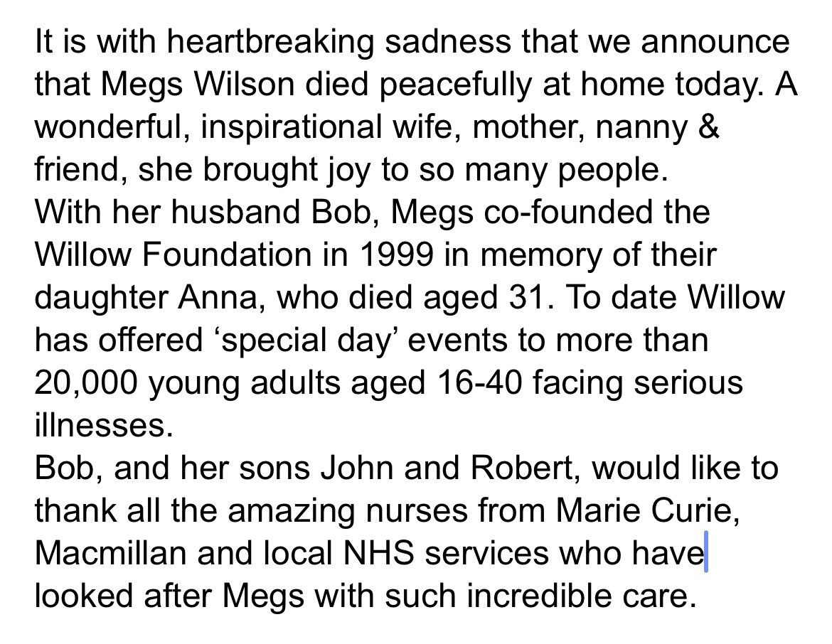 JohnWilson14's tweet image. Megs Wilson 30/05/1942 - 28/11/2023