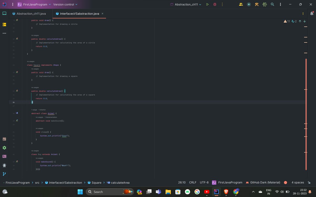 sk_sxhxl's tweet image. Day 13
JAVA OOPS - Abstract Classes vs Interfaces
#Java #OOP #AbstractClasses #Interfaces #CodingDecisions #JavaProgramming 🚀