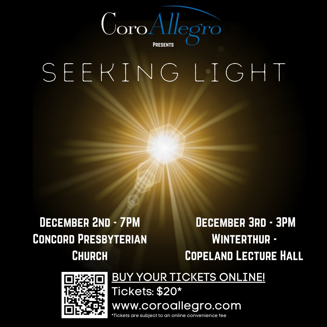 This #GivingTuesday consider giving to your favorite choral group, CoroAllegro!   Donate here: givebutter.com/CA2023

And don't forget to join us for Seeking Light this Saturday and Sunday! Buy tickets here: givebutter.com/CA2023