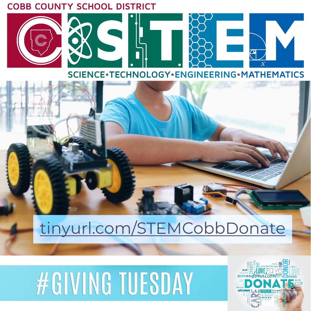 Consider supporting #STEMCobb this Giving Tuesday. Your donations support STEM events, teacher PL, supplies, and more!  Any denomination is appreciated. Please share!

tinyurl.com/STEMCobbDonate