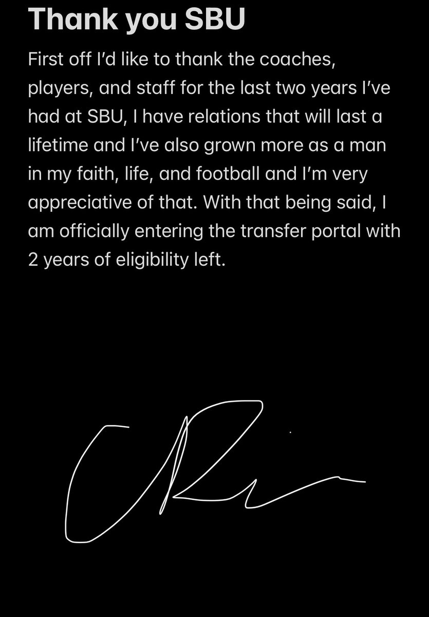 carson_riney's tweet photo. Thank you SBU, officially in the transfer portal with 2 years of eligibility https://t.co/ppSYJhMUfC