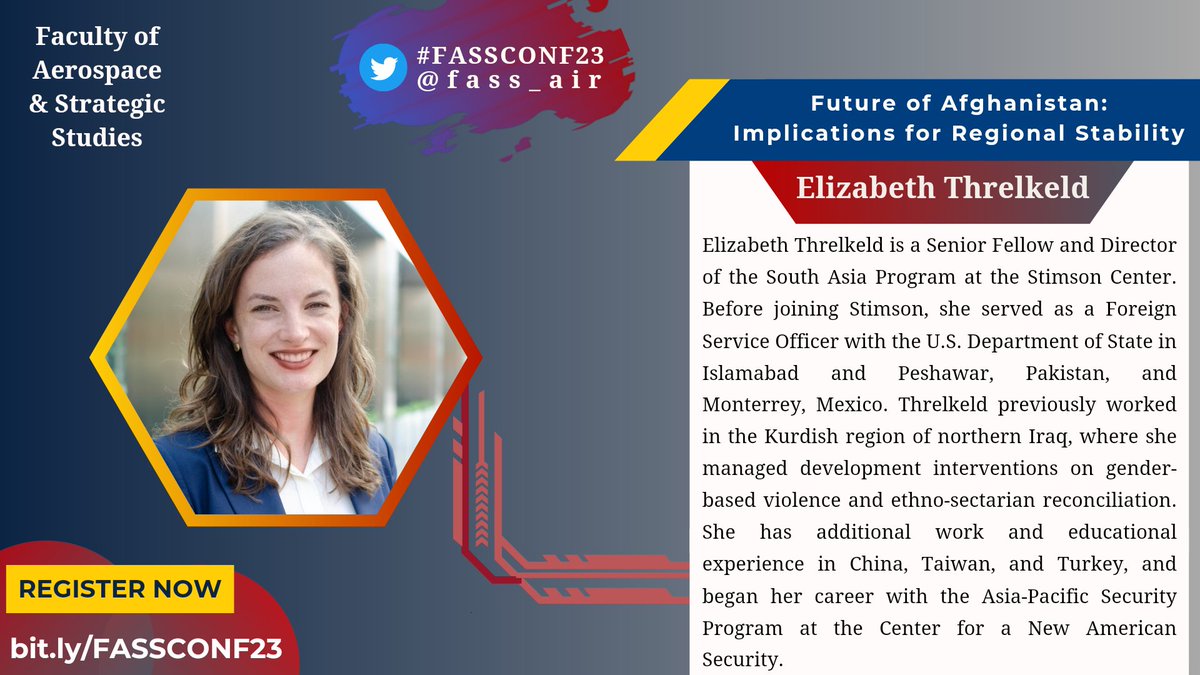 fass_air's tweet photo. Announcing Speakers for Panel 1β£ for #FASSCONF23 at @Air_University, #Islamabad - @ethrelkeld of @StimsonCenter.
REGISTERβΆοΈ https://t.co/A5oV8RX8mY
@adilsultan @Aiza_Azam @f_aider @Ash_Turk007 @zmzahid30 @Syed_Sabir_ @ayesha_ajm https://t.co/OyggSF3mq1