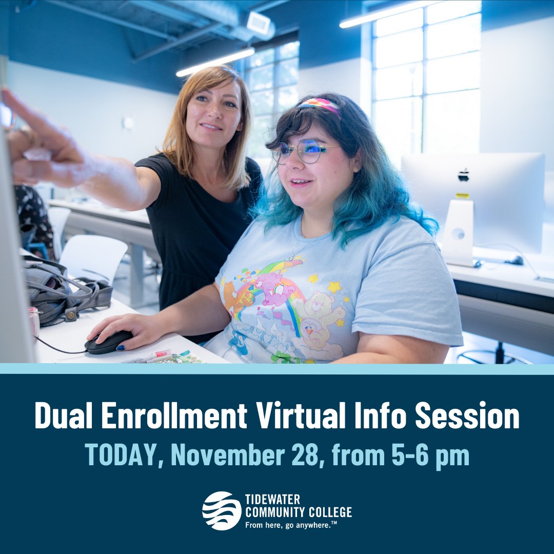 TCCva's tweet image. Are you a high school student interested in dual enrollment? Join us for a virtual info session TODAY, November 28 from 5-6 p.m. 🖥️

➡️ For additional information or to register: tcc.edu/event/dual-enr…

#TCCva #TCCInfoSession #TCCvb #VirginiaBeach #ChesapeakeVA #DualEnrollment
