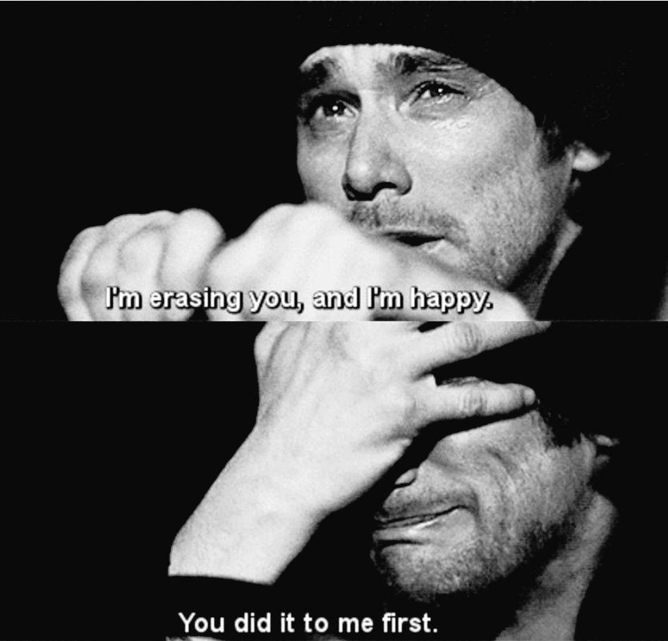 Greenlefty1's tweet photo. If only erasing was possible. 
#eternalsunshineofthespotlessmind #erase #feels https://t.co/QzuHjO2ywf