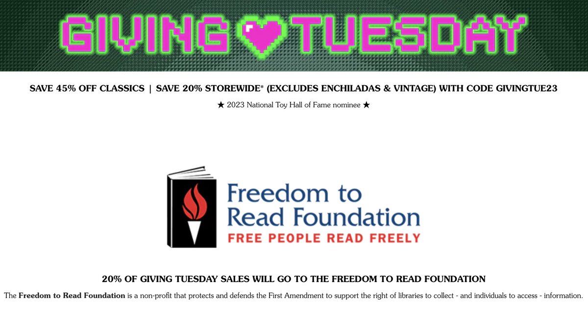 Happy #GivingTuesday! We're honored to have the support of our friends at @chooseadventure - 20% of today's sales support our work defending the First Amendment &amp; the right to read. #FreePeopleReadFreely cyoa.com