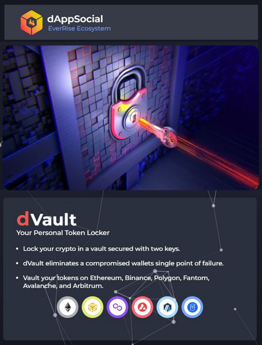PlanktonTwoZero's tweet photo. Want to keep your crypto safe? @EverRise helps you securely keep control of your finances! With the dual-wallet system, authentication is required from two wallets for any transfer! For the individual crypto holder, this completely decentralized solution is much better and easier than multisig. 

#EverRise #dAppSocial #Security #dVault

https://t.co/YKkbeXVNPL