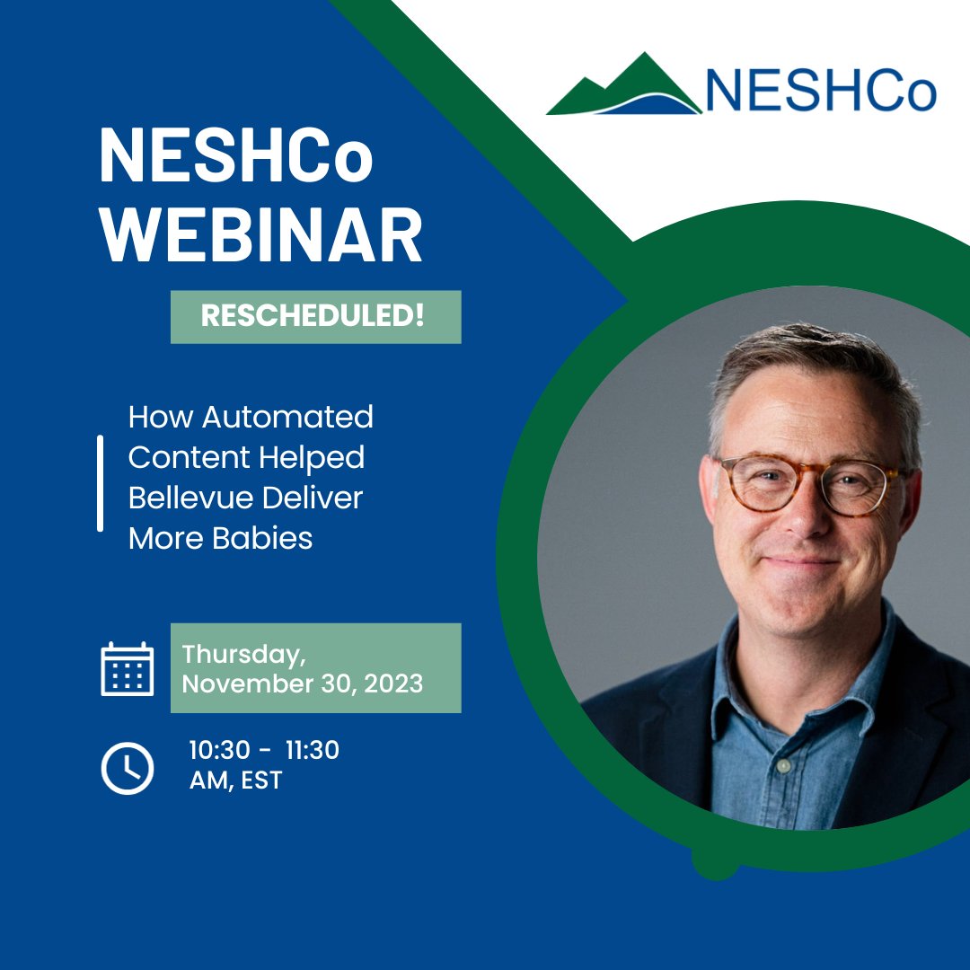 RESCHEDULED! There's still time to register for our upcoming webinar with <a href="/NESHCo/">NESHCo</a>! 

Now happening this Thursday, November 30th. 

Learn how we increased brand awareness for maternity services using SEO-led content and email marketing.

Sign up here: brnw.ch/21wEPX5