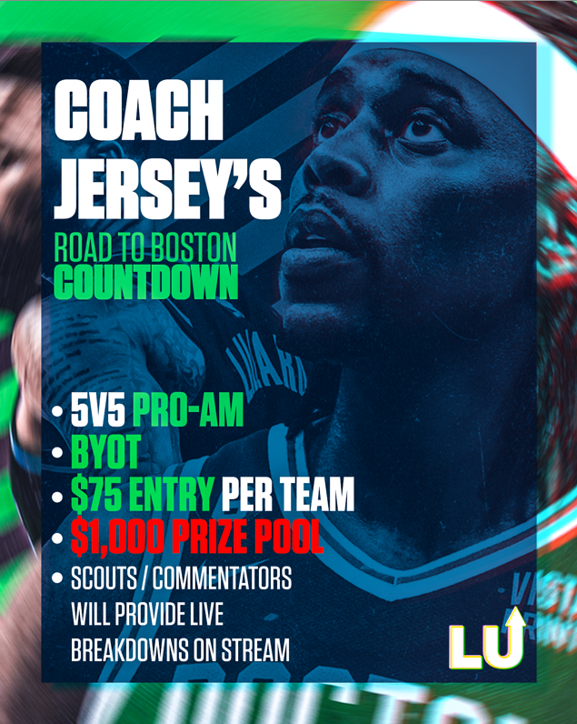 Lobby Up! eSports (@lobbyupesports) on Twitter photo Excited to announce the <a href="/CoachJersey2K/">🔋🏀Juan Vazquez</a> - Road to Boston Countdown!
$1,000 Prize Pool
$75 Entry per Team ($5 off for first 10 teams to register)
Two night tourney (Rounds 1-2 Sunday 830pm ET, Rounds 3+ Monday 830pm ET)
Signup in the LU! Discord (discord.gg/en2NFyxur3) Excited to announce the <a href="/CoachJersey2K/">🔋🏀Juan Vazquez</a> - Road to Boston Countdown!
$1,000 Prize Pool
$75 Entry per Team ($5 off for first 10 teams to register)
Two night tourney (Rounds 1-2 Sunday 830pm ET, Rounds 3+ Monday 830pm ET)
Signup in the LU! Discord (discord.gg/en2NFyxur3)