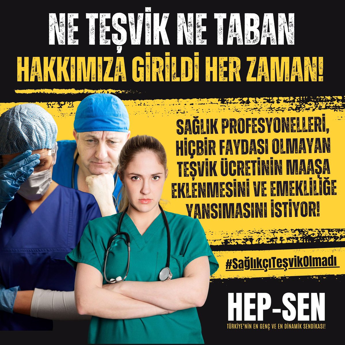 Sağlık profesyonelleri,
Hiçbir faydası olmayan teşvik ücretinin maaşa eklenmesini ve emekliliğe yansımasını İSTİYOR! 

#SağlıkçıTeşvikOlmadı