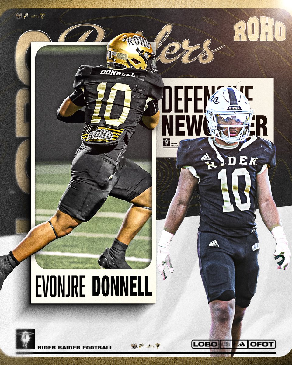 raiderfball's tweet photo. ⬛️🟨ALL-DISTRICT🟨⬛️

-Defensive New Comer of the Year-

Sr. Edge Evonjre Donnell (@donnell_evonjre )

28 TFL
22 Sacks (School Record - Season)
60 QB pressures
3 PBU
1 FF

#ROHO | #OFOT | #LOBO https://t.co/93dUNW8fQU
