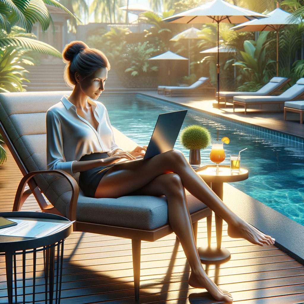 anothercohen's tweet photo. I asked ChatGPT to generate an image of a product manager working by the pool and continue to make them lazier and lazier https://t.co/jBVfmp5KX7
