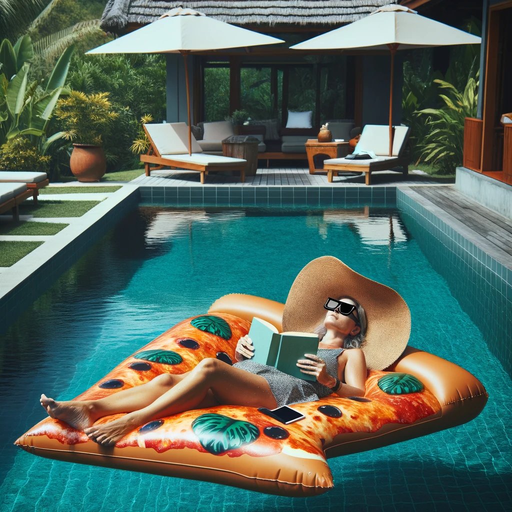 anothercohen's tweet photo. I asked ChatGPT to generate an image of a product manager working by the pool and continue to make them lazier and lazier https://t.co/jBVfmp5KX7