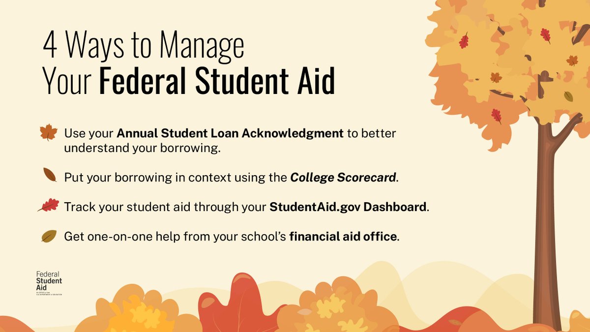 FAFSA's tweet photo. These four resources help you track your financial aid during college or career school. The best part? They're FREE❗ https://t.co/JRU3XV2OaC https://t.co/6bP1BYw5NR