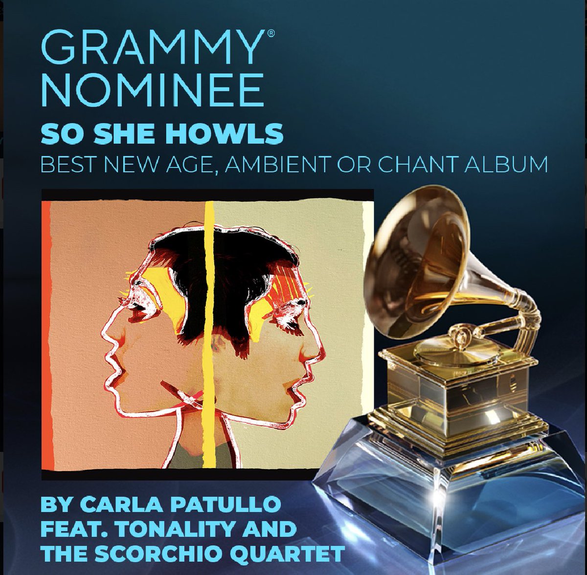 I’m late posting this, but I was nominated for a Grammy Award with the Scorchio Quartet as featured artist on the gorgeous and compelling record, “So She Howls” by <a href="/CarlaPatullo/">Carla Patullo</a> . I love working with these amazing women! I just wish mom was still here to see it. 
#GRAMMYs