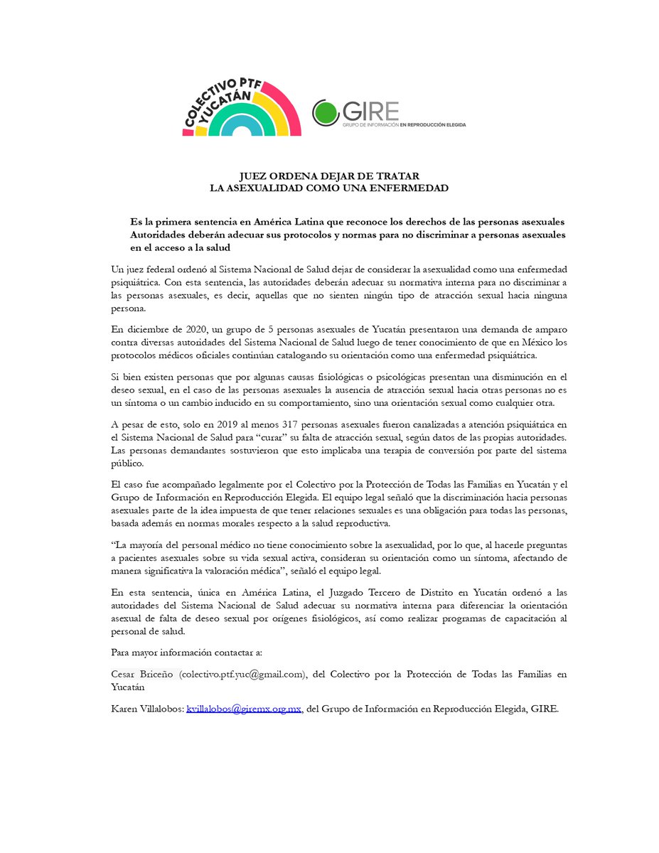 🟢 Un juez ordenó a las autoridades del Sistema Nacional de Salud dejar de considerar la asexualidad como una enfermedad psiquiátrica. 
Abrimos 🧵