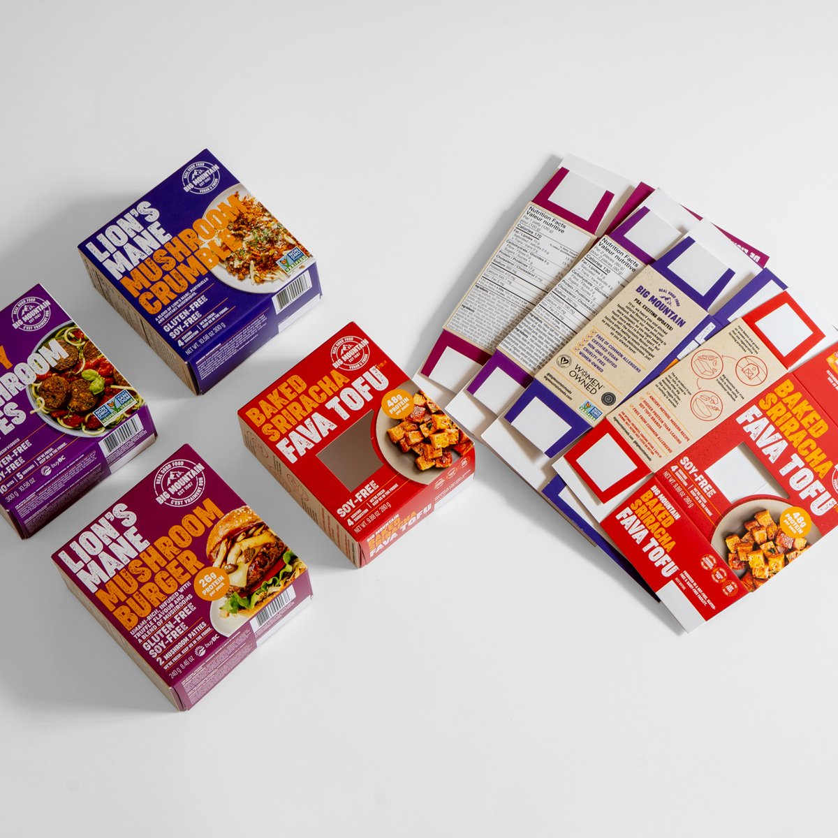 Rayacom's tweet photo. Thrilled about our collab with @BigMountainFoods! 📦✨ Seal End Straight Line design, vibrant CMYK, sturdy 24PT SBS paper, and a classy matte coating. Ready to elevate your brand's food packaging? Let's chat! 🍔🌯 #CommercialPrinting #BigMountainFoods #FoodPackaging https://t.co/boEzXkYCTz