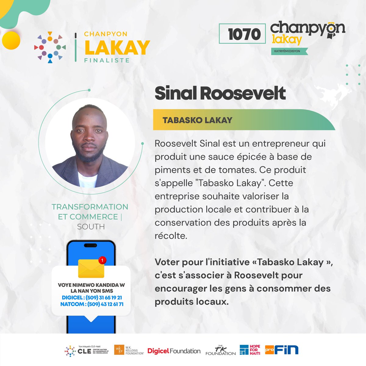 TICKETmaghaiti's tweet photo. Envoyez le code de votre candidat préféré, par SMS, au 31 65 19 21 ou au 43 12 61 71.
#CL2023 #CL4 #socialenterprise #youthempowerment https://t.co/mp7sD0QPk2