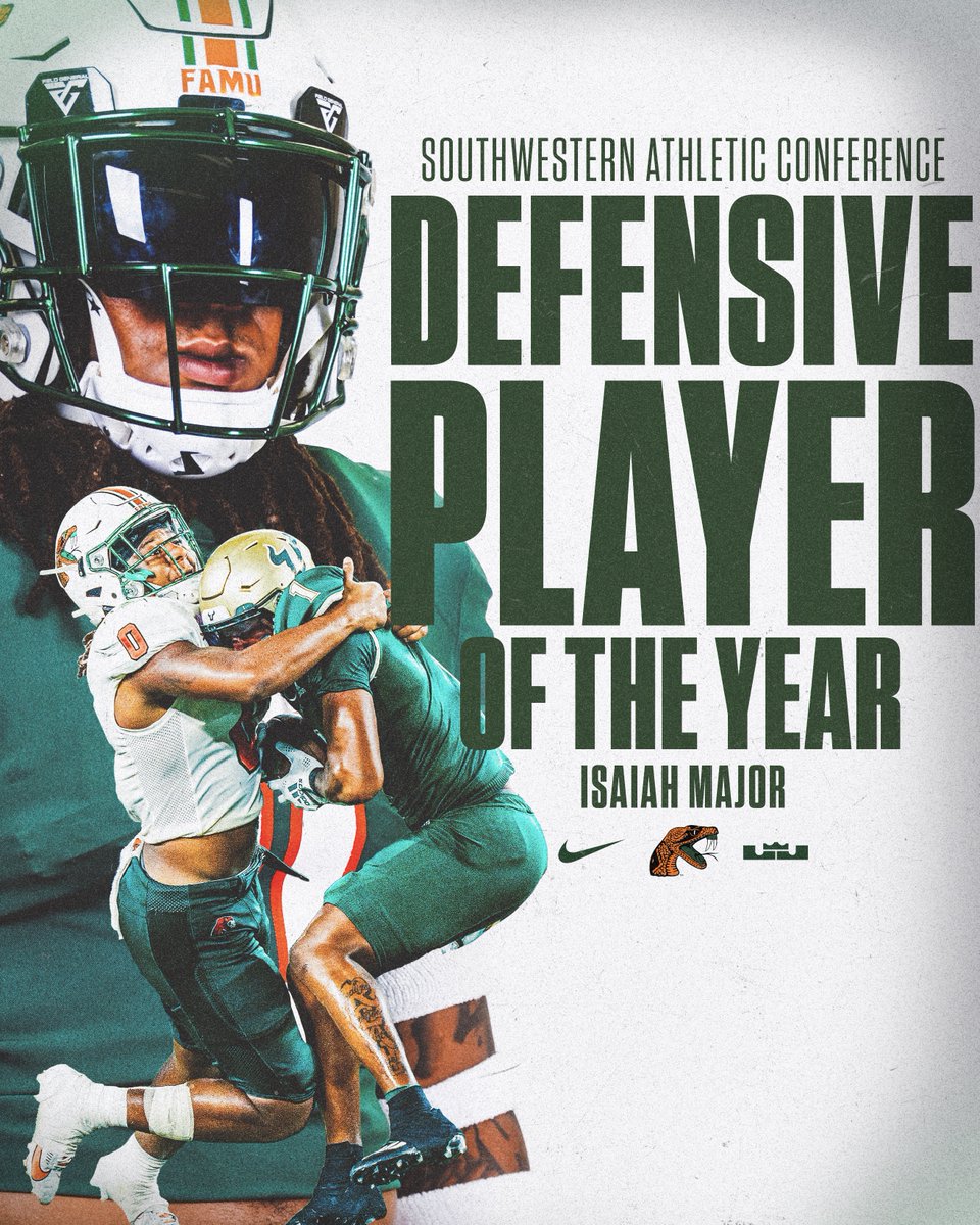 Florida A&M Football ๐ (@famu_fb) on Twitter photo ๐จ ๐ฆ๐ช๐๐ ๐๐ฒ๐ณ๐ฒ๐ป๐๐ถ๐๐ฒ ๐ฃ๐น๐ฎ๐๐ฒ๐ฟ ๐ผ๐ณ ๐๐ต๐ฒ ๐ฌ๐ฒ๐ฎ๐ฟ ๐จ
Isaiah Major (<a href="/IsaiahMajor2/">isaiah๐ฐ....</a>) has been named the SWAC Defensive Player of the Year after being the anchor of the nation's #1 defense. Major led with 94 tackles, and 11.5 TFL.
#FAMU | #Rattlers | #OurTime ๐จ ๐ฆ๐ช๐๐ ๐๐ฒ๐ณ๐ฒ๐ป๐๐ถ๐๐ฒ ๐ฃ๐น๐ฎ๐๐ฒ๐ฟ ๐ผ๐ณ ๐๐ต๐ฒ ๐ฌ๐ฒ๐ฎ๐ฟ ๐จ
Isaiah Major (<a href="/IsaiahMajor2/">isaiah๐ฐ....</a>) has been named the SWAC Defensive Player of the Year after being the anchor of the nation's #1 defense. Major led with 94 tackles, and 11.5 TFL.
#FAMU | #Rattlers | #OurTime