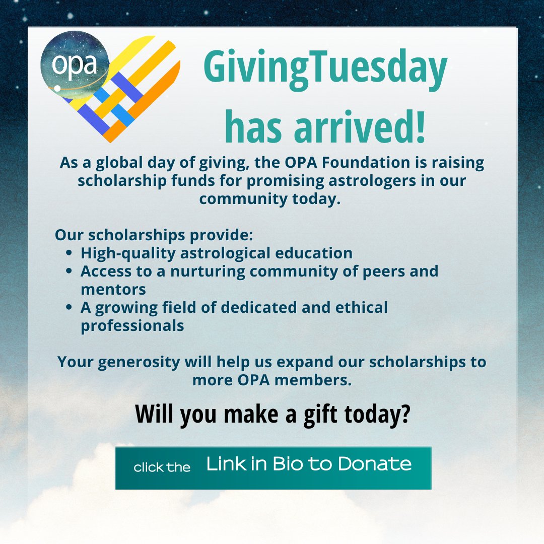 opaastro's tweet photo. As a global day of giving, the OPA Foundation is raising scholarship funds for promising astrologers in our community!

https://t.co/AN8SOW0yqa https://t.co/38Yfmv5sNd
