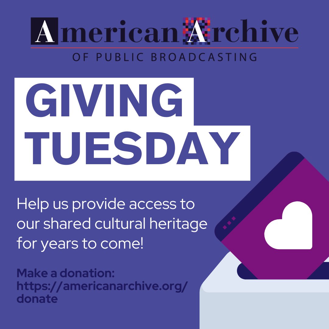 amarchivepub's tweet photo. On this #GivingTuesday, consider making a contribution to the American Archive of Public Broadcasting and help us provide access to our shared cultural heritage for years to come!

Donate: https://t.co/SFMYgixRKB https://t.co/bzIr6Abcfk
