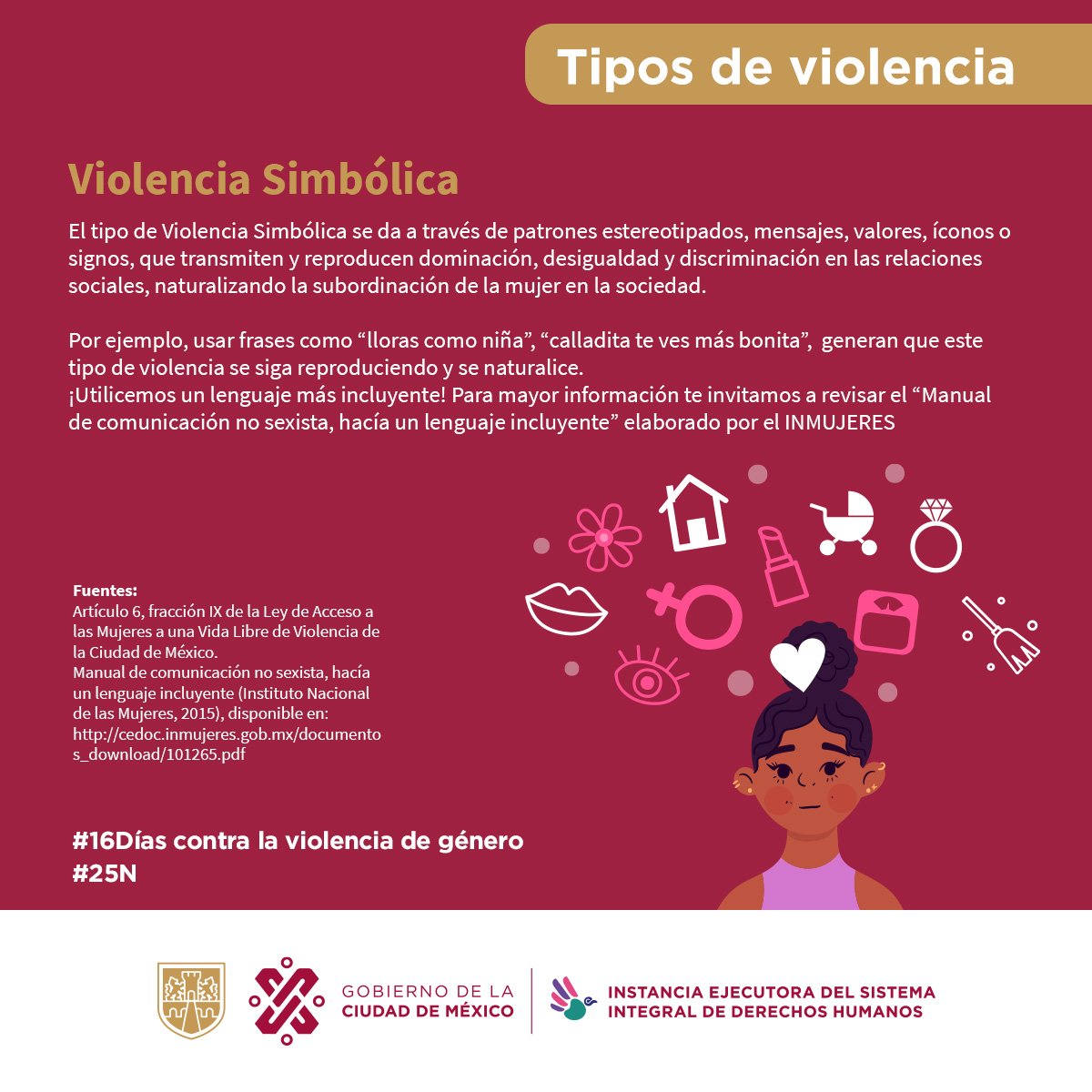 PDHCDMX's tweet photo. En el marco del "Día Internacional de la Eliminación de la Violencia contra las Mujeres", conoce y comparte los #TiposdeViolencia de Género🎗️¡#ÚNETE! al Activismo para poner fin a la violencia contra las #MujeresyNiñas"#25N #16Días contra la #ViolenciaDeGénero.
#CiudadDeDerechos https://t.co/8u5K3nuEDG