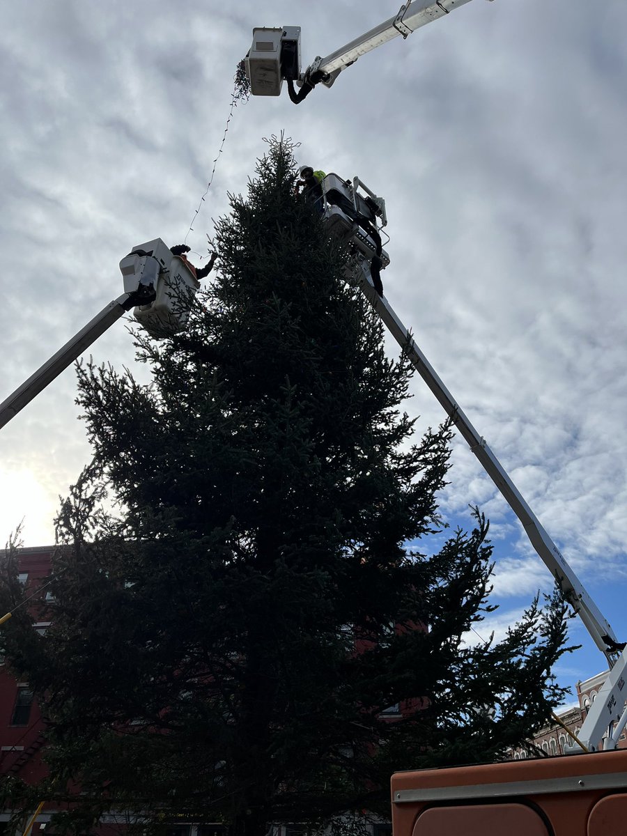 StackhouseNCME's tweet image. The tree is up in West Market Square! #HeyBangor @newscentermaine