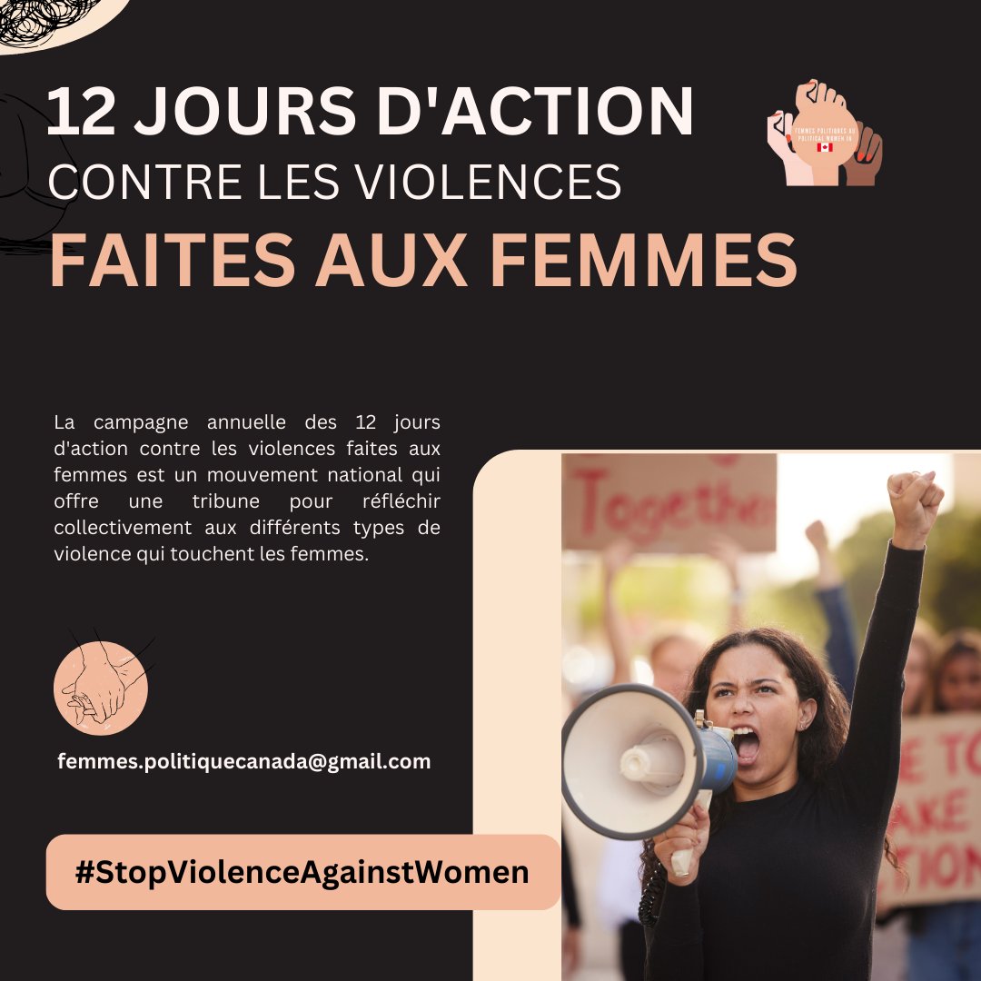 femmes_in's tweet photo. ♀️25 Novembre au 6 décembre♀️

🟨 La campagne annuelle des 12 jours d'action contre les violences faites aux femmes est un mouvement national qui offre une tribune pour réfléchir collectivement aux différents types de violence qui touchent les femmes.

#stopviolenceagainstwomen https://t.co/1KoF0qtC5d