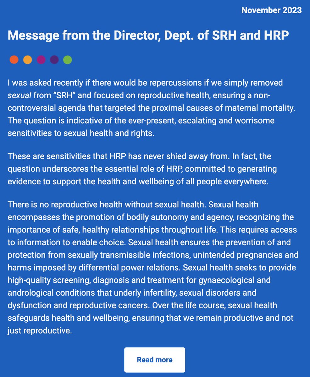🟠What is reproductive w/o sexual health? 🟡A tribute to the late Dr Fathalla 🟣Links to a call to action on climate change, statement on selfcare, new learning resources 🟢Save the dates for upcoming webinars All this & more in the latest HRP newsletter: bit.ly/46vynnD