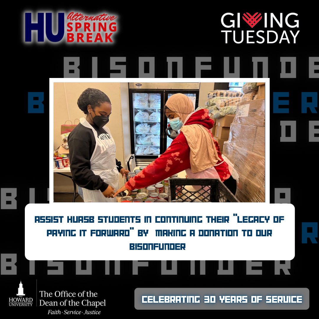 Help us raise money this #GivingTuesday to send over 1,500 change-makers to these underserved communities so they can participate in meaningful service.❤️💙

Donate today using our BisonFunder link: justgiving.com/campaign/huasb…

 #HUASB24 #BisonServe #30YearsofService #PayItForward