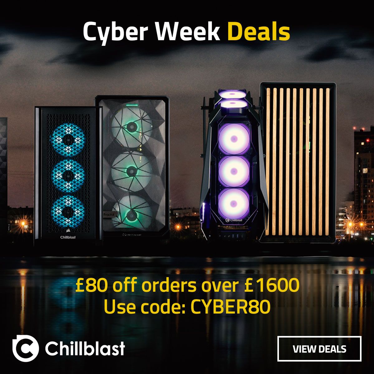 chillblast's tweet photo. Cyber Week is in full swing and we've got £80 Off on Custom, Next Day and Prebuilt PCs 😎

👉️ Use Code: CYBER80 at checkout on purchases over £1,600

Shop Now:
https://t.co/bCQkPFoEjH

#chillblast #gamingpc #gamingpcs #pcs #gaming #achieveamazing #watercooled #waterloop https://t.co/zC7RrUl0co