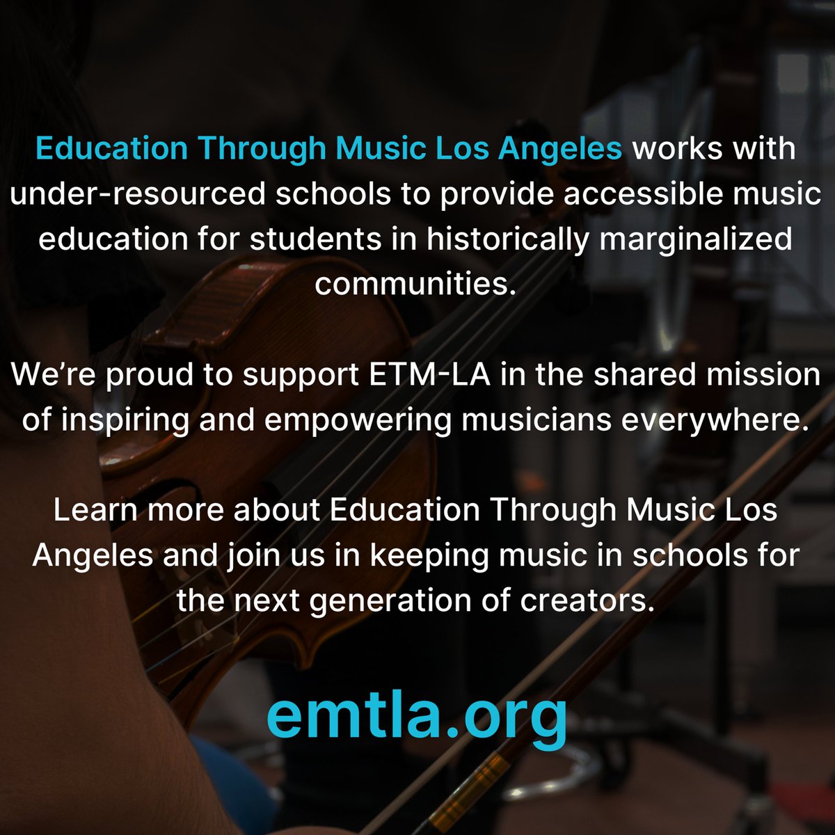 We're proud to support Education Through Music LA in providing accessible music education for under-resourced schools. Visit etmla.org to learn how you can help empower the next generation of young creators. @etmonline #musio #cinesamples #givingtuesday…