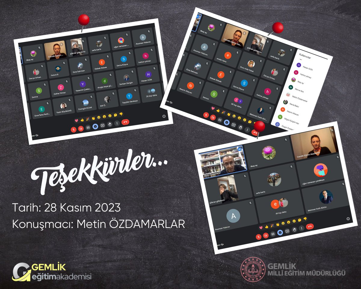 Gemlik Eğitim Akademisi olarak bugün ilk yayınımızda "Eğitimcinin Kitap Okuma Kültürü" konusuyla Eğitimci Yazar <a href="/MetinOzdamarlar/">Metin Özdamarlar</a> ı konuk ettik. Kendilerine ve katılan tüm öğretmenlerimize teşekkür ediyoruz. <a href="/GemlikMem/">GEMLİK İLÇE MİLLİ EĞİTİM MÜDÜRLÜĞÜ</a>