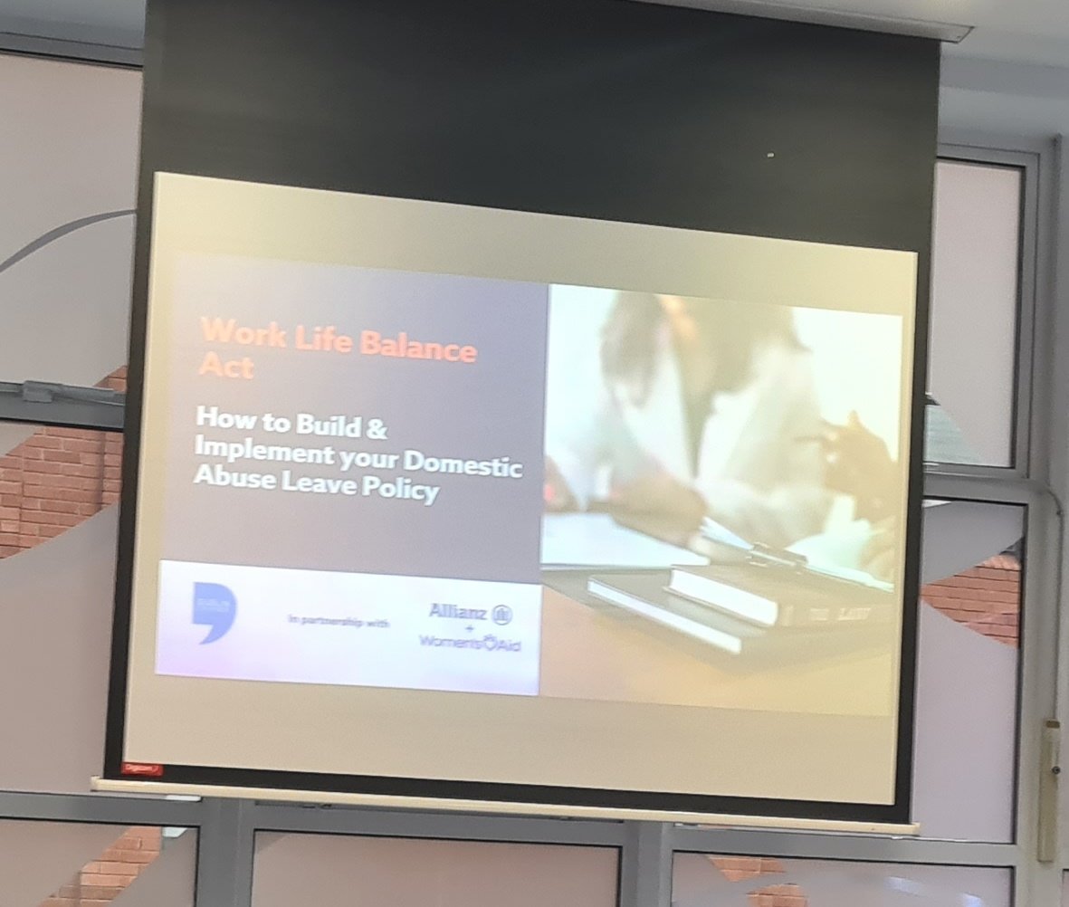 This morning, we attended an important @AllianzIreland and @Womens_Aid event coinciding with the new legislation mandating Domestic Abuse Leave for all employees who need it, launched this week. ✅ Resources for all employers are available at DVatWork.ie 👏