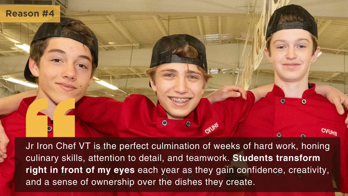 When you make a tax-deductible gift to Vermont Afterschool, you are ensuring the teamwork, leadership, communication & life skill lessons of Jr Iron Chef VT remain accessible to all Vermont students. That’s reason #4 to give. Donate today @ bit.ly/GiveVTA. #GivingTuesday