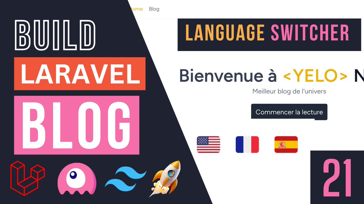 CodeYelo's tweet photo. New Laravel blog ep:

Language Switcher | Build Blog with Laravel, Livewire &amp; Filament #21
https://t.co/NKiBwAR9qY https://t.co/rdabXbmZoe