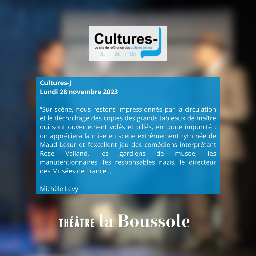 Découvrez l’intégralité de l’article de Cultures-j 👇🏼

cultures-j.com/rose-valland-s…

Du mardi au samedi à 20h au théâtre la Boussole #rosevalland <a href="/RosetteValland/">Rose Valland</a> #goering #spoliation #secondeguerremondiale #orsay #jeudepaume #museum #guerremondiale #occupation #Resistance #Patrimoine