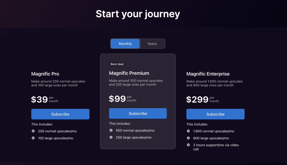wittmason's tweet photo. @emailnicolas I love the potential for Magnific but your pricing for what you are offering isn't even close to competitive. I can get Adobe Creative Cloud for the same price as your service monthly. Dropbox for half as much per month. Your fee structure is 50-75% too high https://t.co/mTNkK7TDqu