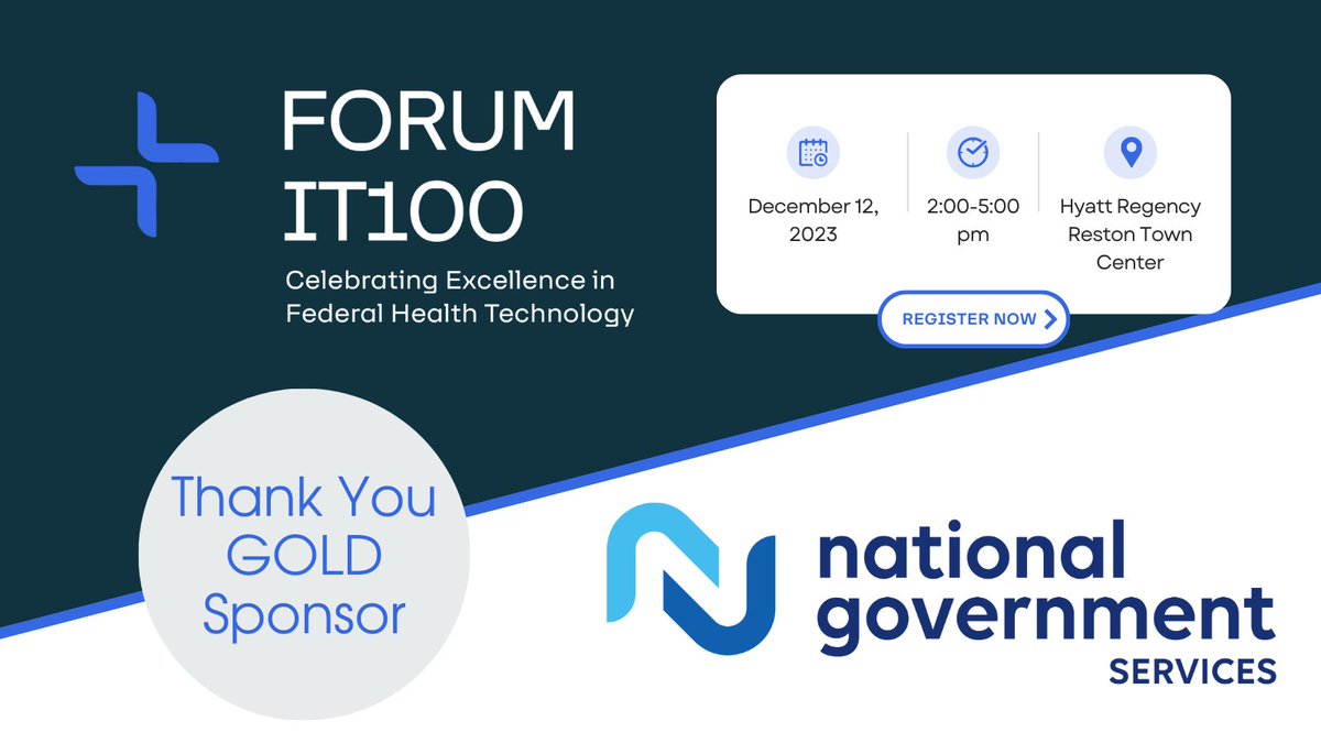 🎉WELCOME: @natgovservices is a sponsor for our 8️⃣Annual FORUM IT100 (formerly FedHealthIT100) Awards! NGS makes transformation meaningful by empowering federal healthcare agencies to improve lives and communities. Join us on 12/12--register today: bit.ly/484BN2U