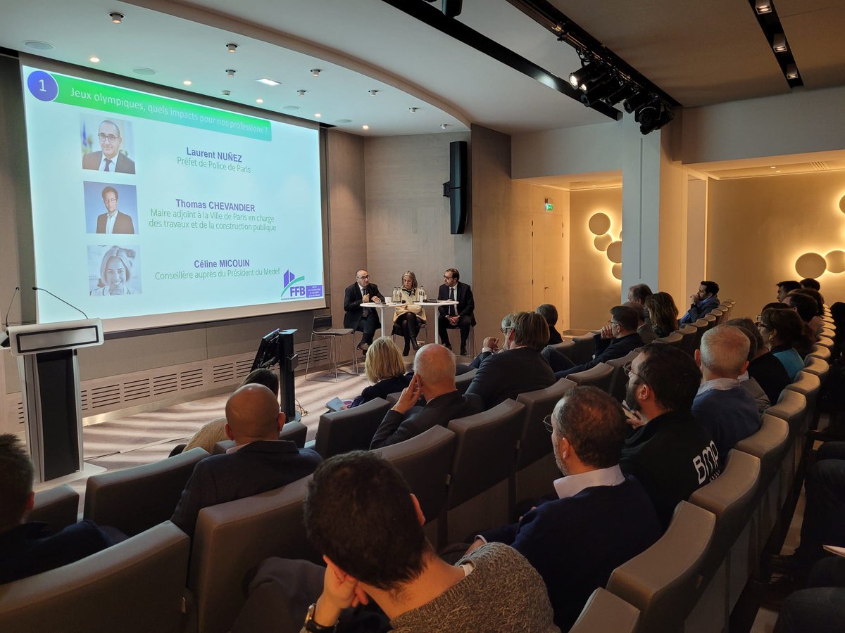 FFBGrandParis's tweet photo. L'Union des Fédérations du Bâtiment IDF a organisé, pour ses adhérents, une conférence sur la #mobilité en #IDF.  La première table ronde, "Jeux olympiques, quels impacts pour nos professions ?" accueillait Laurent Nunez et Céline Micouin.

@medef - @BTP_77 - @ff_bat_idf https://t.co/ExuHcQXp2I