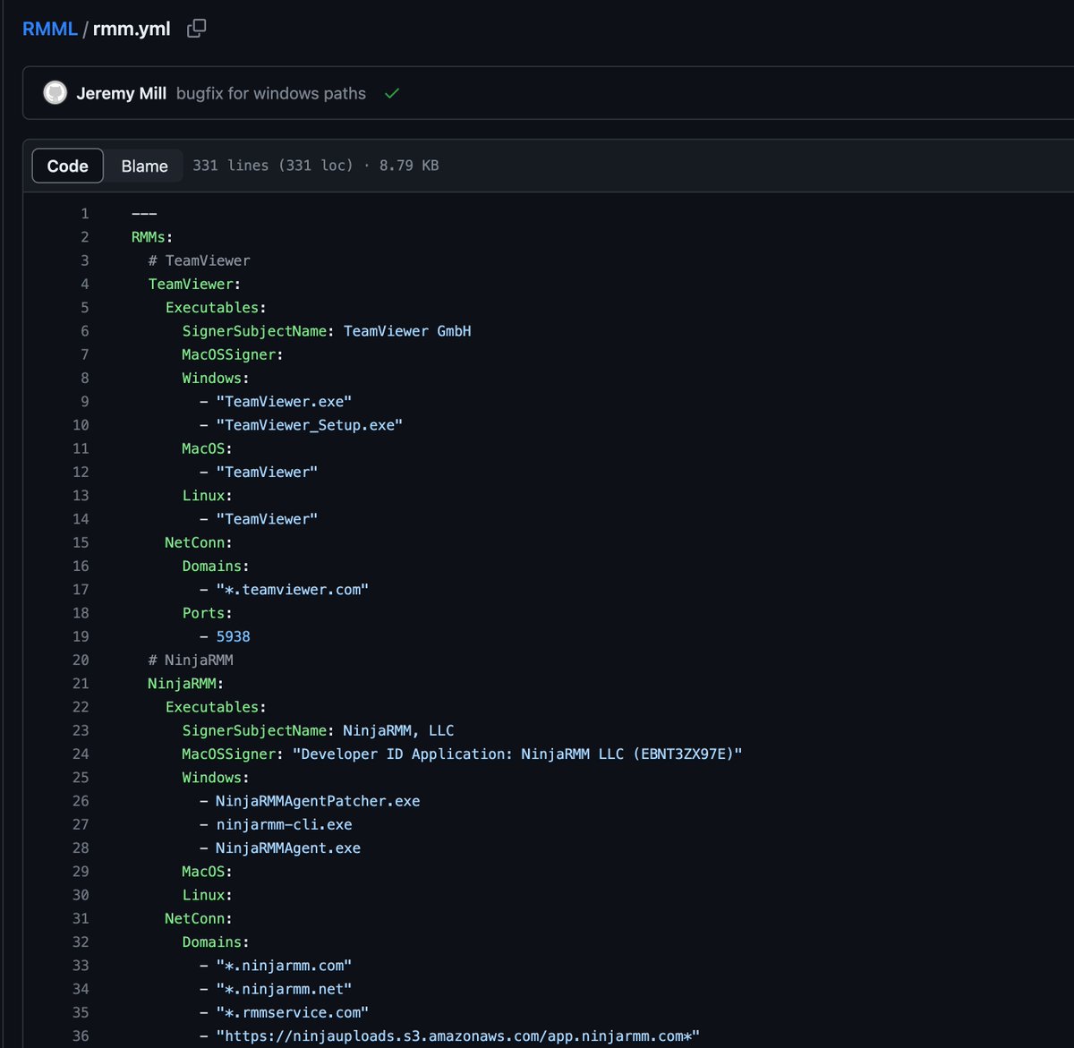 cyb3rops's tweet photo. RMML 

A list of Remote Management and Monitoring (RMM) tools designed to be used in automation to build alerts

> nice project: we should create more project like this

by Jeremy Mill

https://t.co/Cl7cM3cx4f https://t.co/uwBVeVBgta