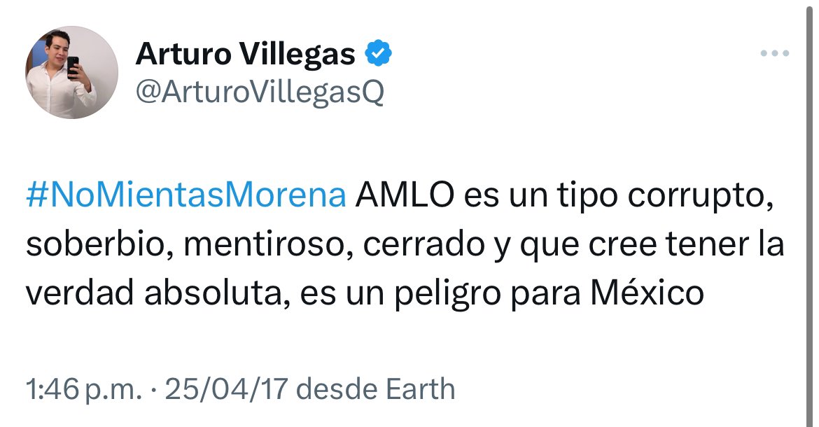 Les advertí de López Obrador en 2017.

Hoy les advierto de Claudia Sheinbaum, ES UN PELIGRO PARA MÉXICO.