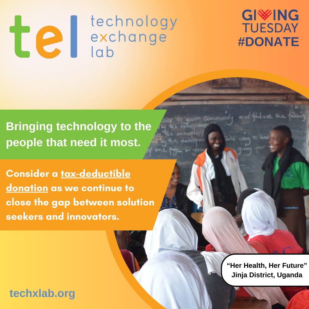 the_techxlab's tweet photo. Your contribution, no matter the amount, will help us make an impact and improve the life of people in developing countries. Spread the word and help us continue to expand our reach. It all starts with you. Donate today! https://t.co/IkVWj3Av6e

#givingtuesday #tel #donate https://t.co/HNh1DtpSie