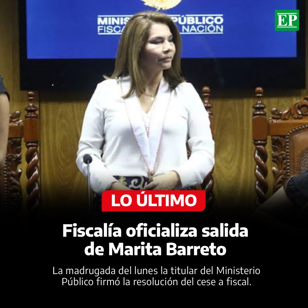 Diario_EP's tweet image. #Perú | Este martes, se publicó en el diario El Peruano de forma extraordinaria la #resolución que da por concluida la #designación de #MaritaBarreto como encargada del Equipo Especial de Fiscales contra la Corrupción del Poder (#EFICCOP). 

Cabe recordar que la madrugada del…