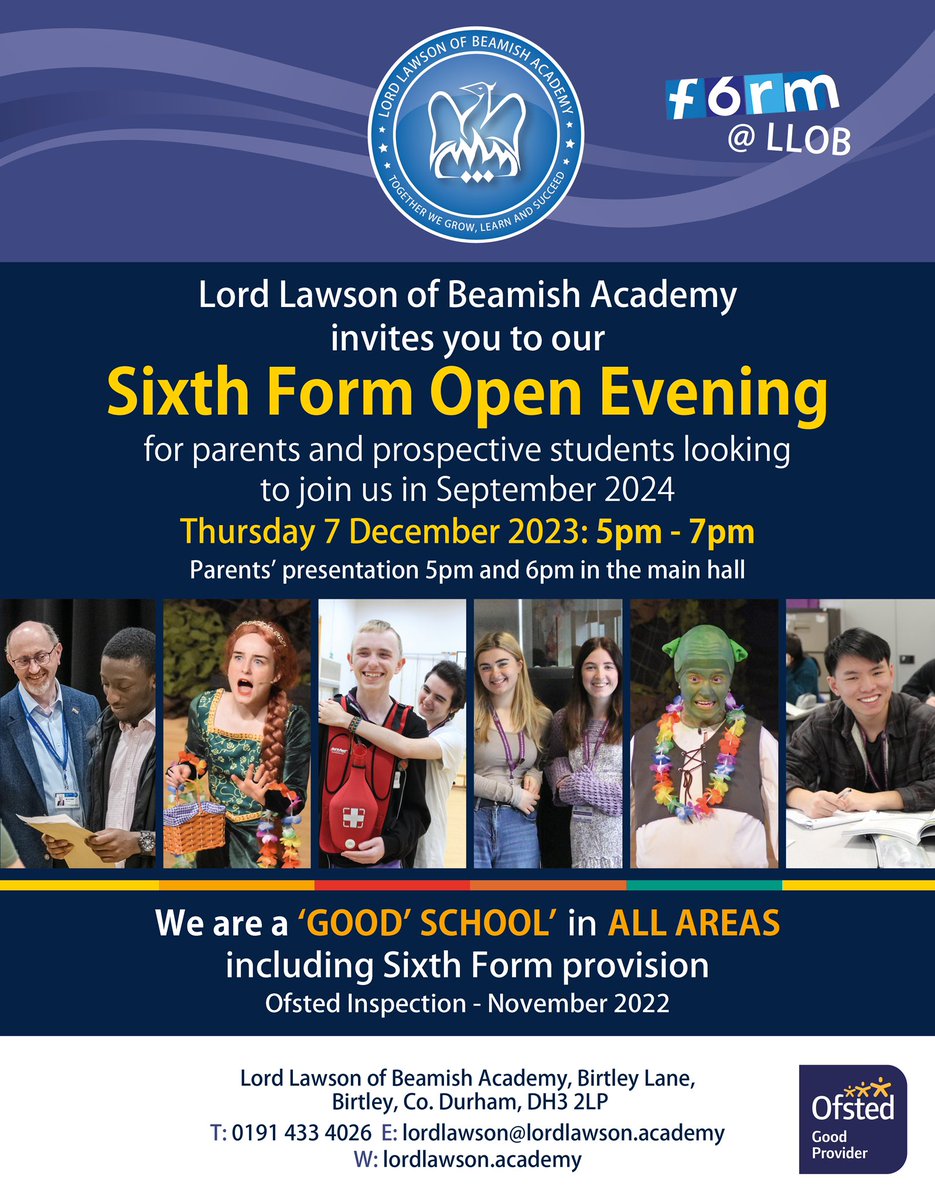 llobacademy's tweet photo. Come and join us at the sixth form open evening on Thursday 7th December https://t.co/CfiIW8HYIl