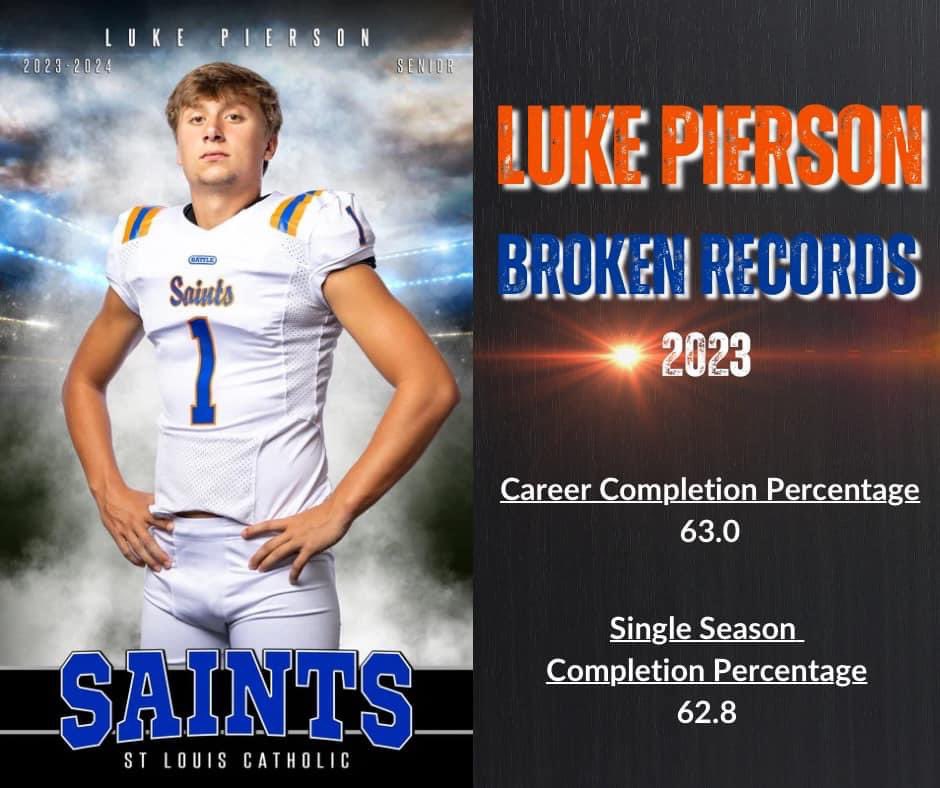 SLCHSFB's tweet photo. Landon Daughdril, Graham Montet, Kade Nugent, and Luke Pierson all broke records this season! 

Congratulations to you all! You have proven what hard work, effort, dedication, and commitment can achieve! #WinToday #WeAreSaints #BrokenRecords https://t.co/rWLP7Lldh4