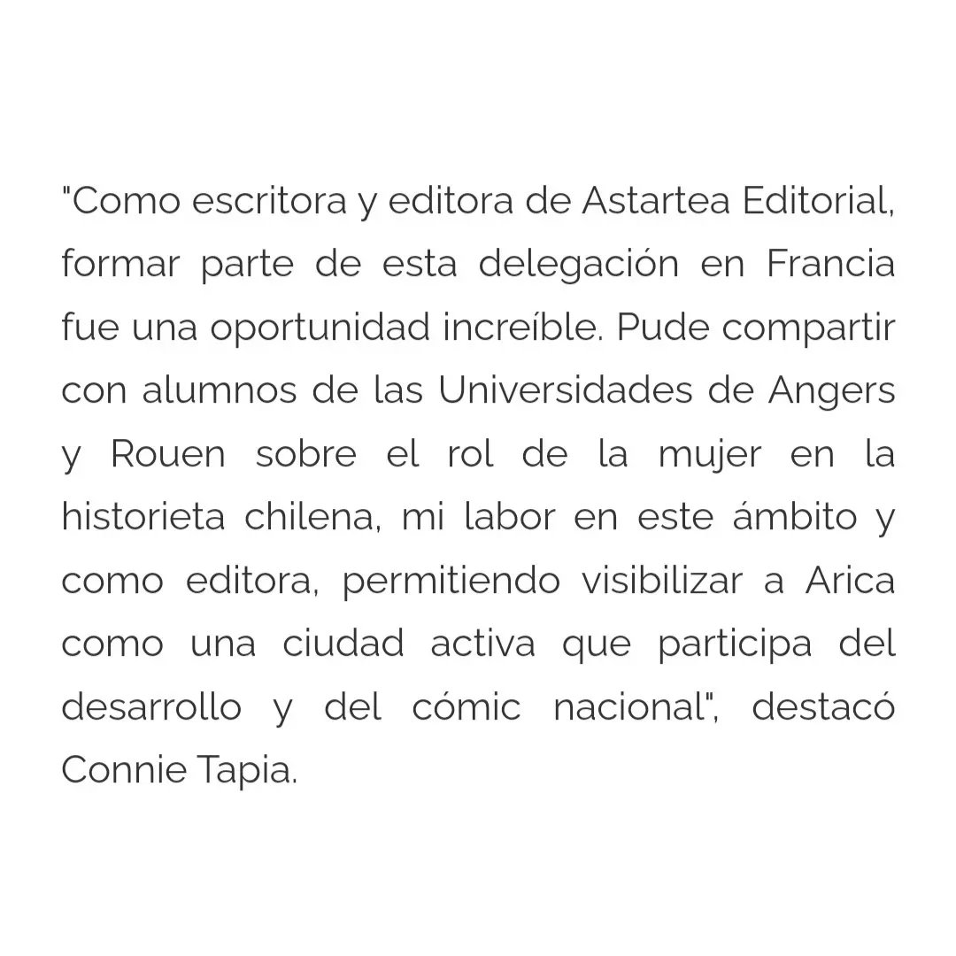 AstarteaE's tweet photo. Escritora ariqueña formó parte de la delegación de autores chilenos que realizaron gira en Francia
🗯️Lee la nota completa en Arica informativa 
https://t.co/vztNtNsvP3

@australynorth
@Cultura_Arica
#Bdchilienne #bdboum #prochile #libros #comics #Historietachilena #chile #Francia https://t.co/OOnUjdGxlZ