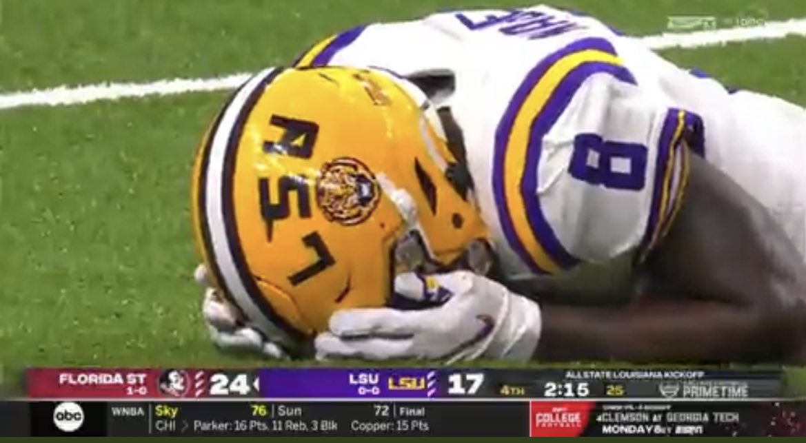 PGuy77's tweet photo. I have to say, @whyguard13 going from two muffed punts against Florida State to becoming one of the best receivers in #LSU history is one of the best players arcs I’ve ever seen. https://t.co/V47aTqlSpN