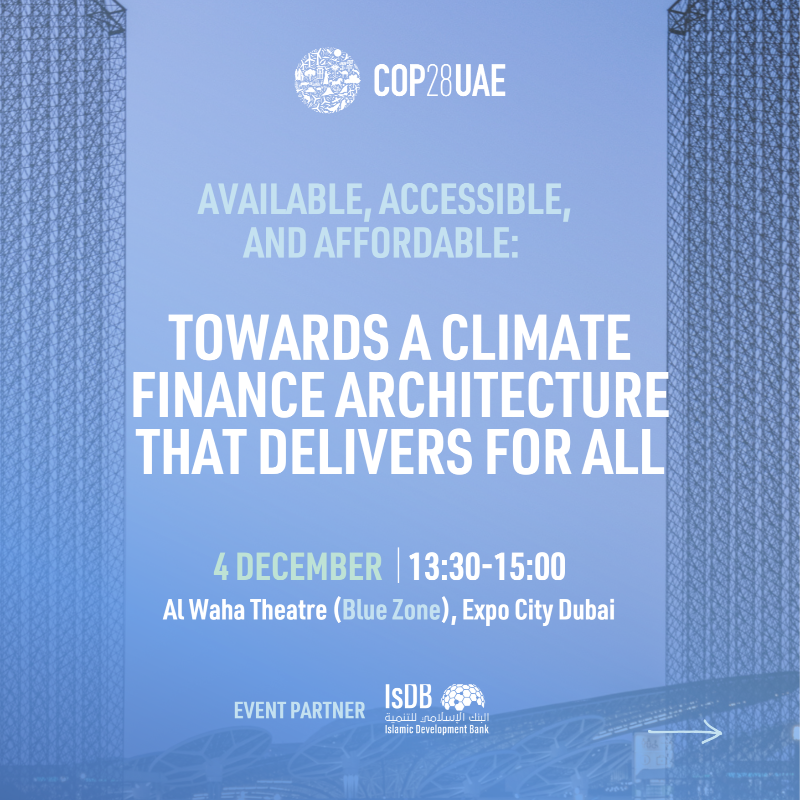 COP28_UAE's tweet photo. This flagship COP28 Presidency event will bring together heads of key international financial institutions particularly MDBs, IMF & multilateral climate funds to showcase concrete progress on the agenda of IFI reform.
*Everyone with blue zone accreditation is welcome to attend.
